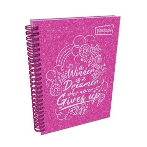 Agenda argollada pasta dura 7 MATERIAS FEMENINO pequeño TEXTURA ESCARCHADA FUCSIA CUADRICULADO