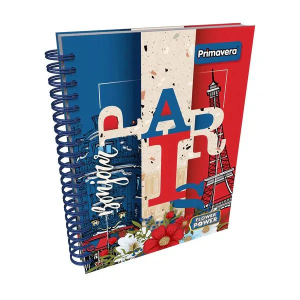 Agenda Argollada grande 5 MATERIAS UNISEX pasta dura FLOWER POWER BONJOUR PARIS CUADRICULADO - Imagen 2