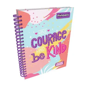 Agenda Argollada grande 5 MATERIAS FEMENINO pasta dura FLOWER POWER COURAGE BE KIND CUADRICULADO